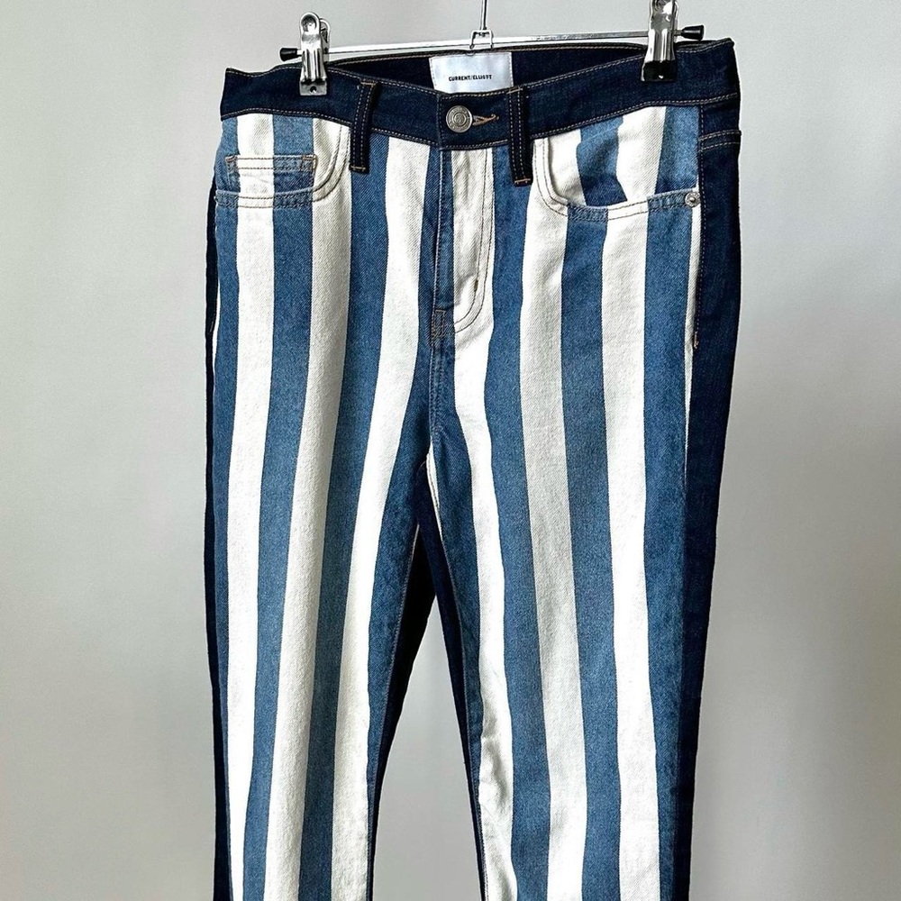 CURRENT/ELLIOTT Railroad Striped Blue Denim Jeans Slim Leg Size-26 - Picture 8 of 9
